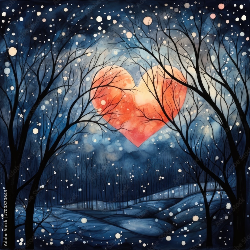 Sticker winter night landscape