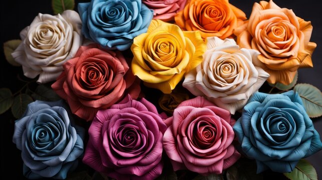 Vibrant Blooms: A Kaleidoscope of Multicolor Roses - Captivating Stock Image for Alluring Floral Displays and Romantic Designs