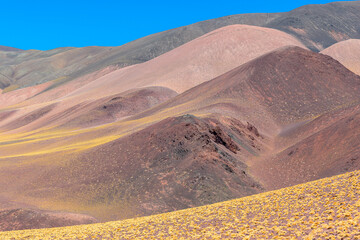 Detalle y acercamiento de paisaje monta&ntilde;oso colorido y des&eacute;rtico - Camino a Laguna Brava - La Rioja - Argentina 