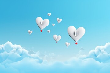 Fototapeta premium Whimsical Love: Heart-Shaped Balloon Paper Cut Design Soaring Against a Serene Blue Sky - Perfect for Valentine's Day and Romantic Celebrations