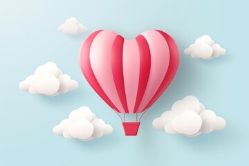 Naklejka premium Whimsical Love: Floating Heart Balloon in a Dreamy Sky - Perfectly Crafted 3D Illustration with Minimalist Paper Cut Style on Cream Background