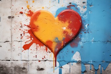 Vibrant Love: Mesmerizing Color Spray Paint Heart on Contoured Dirty Wall - A Captivating...