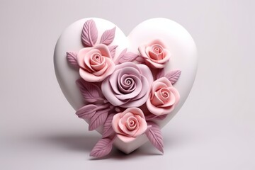 Enchanting Love: 3D Clay Heart and Rose Embrace in Pastel Splendor