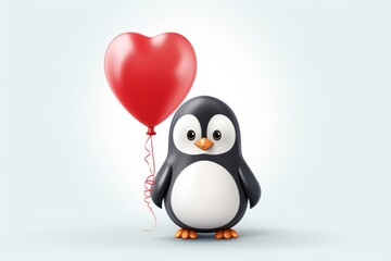 Whimsical Love: Adorable Penguin Embraces Romance with Heart Balloon