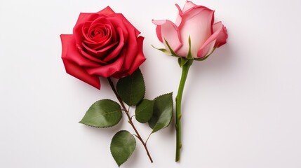 Fototapeta premium Love in Full Bloom: A Mesmerizing Valentine's Card with Red and Pink Roses on a Serene White Background