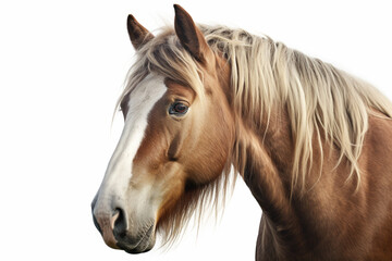 Dutch Draft Horse close-up portrait on a white background.