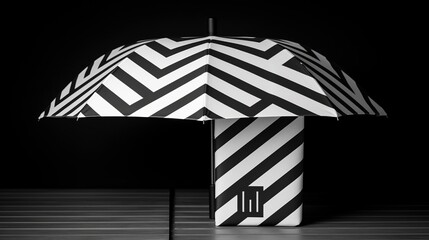 Stylish striped umbrella, black and white, perfect for fashion accessories or bold graphic designs