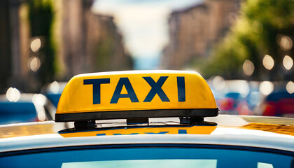 City taxi sign on the car roof