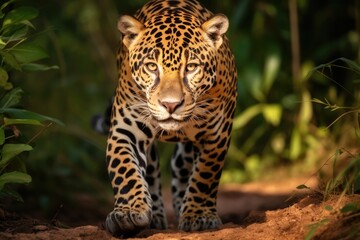 Beautiful and endangered american jaguar in the nature habitat panthera onca wild brasil brasilian wildlife.