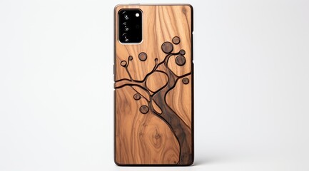 Modern smartphone with a wooden case