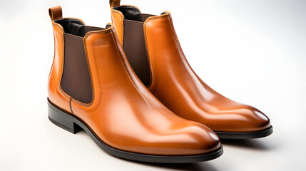 brown leather chelsea boots isolated on white background	
