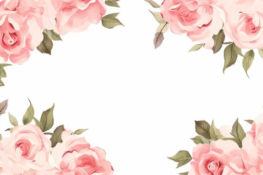 Enchanting Floral Embrace: A Delicate Roses Border in Flat Style, Perfect for Captivating Frames and Designs