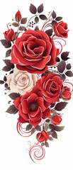 Enchanting Rose Heart: Exquisite Valentine's Card Design with Intricate Flat Decoaration