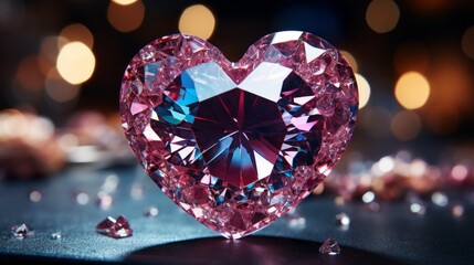 Sparkling Love: Heart Diamond Shines Amidst Glittering Stars - obrazy, fototapety, plakaty
