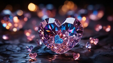 Sparkling Love: Heart Diamond Shines Amidst Glittering Stars - obrazy, fototapety, plakaty
