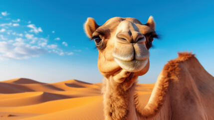Portrait of a camel in a desert - obrazy, fototapety, plakaty