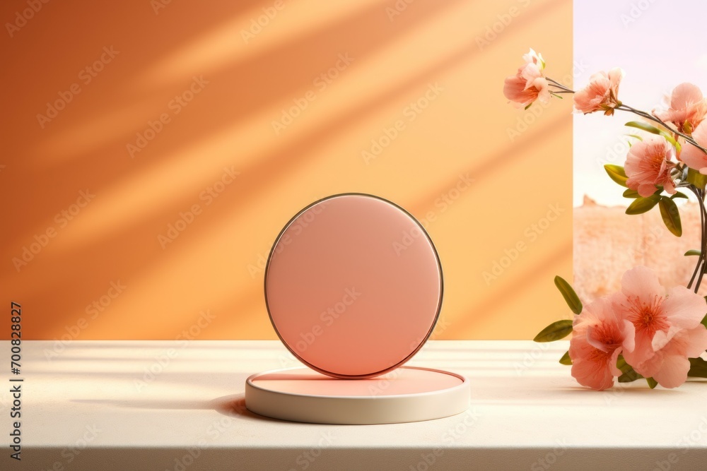 Poster mockup in trendy peach fuzz colors. background with selective focus and copy space