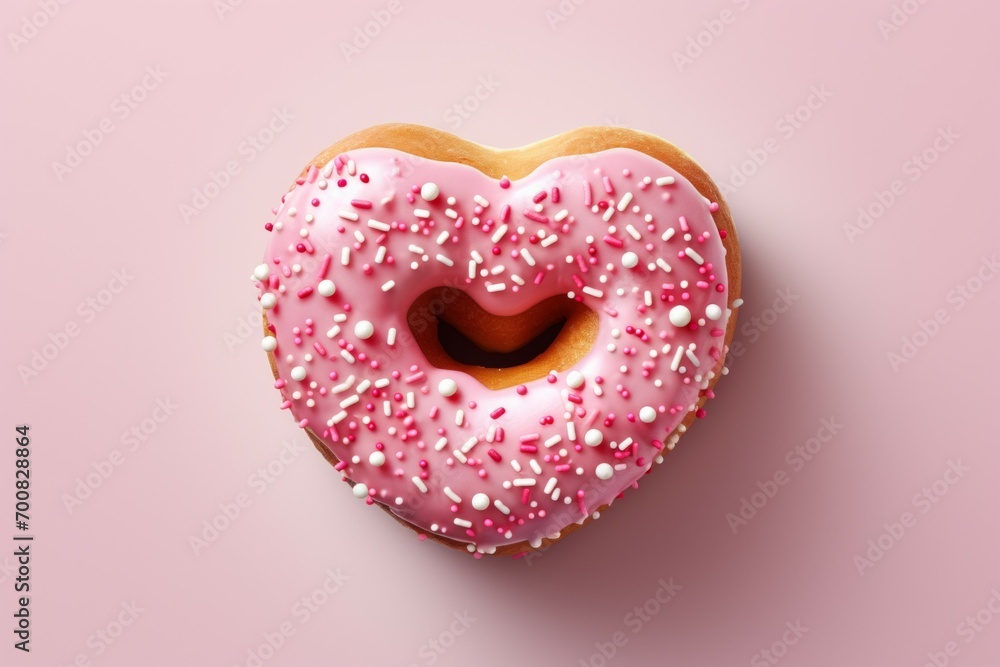 Poster donut in the shape of a heart. background with selective focus and copy space