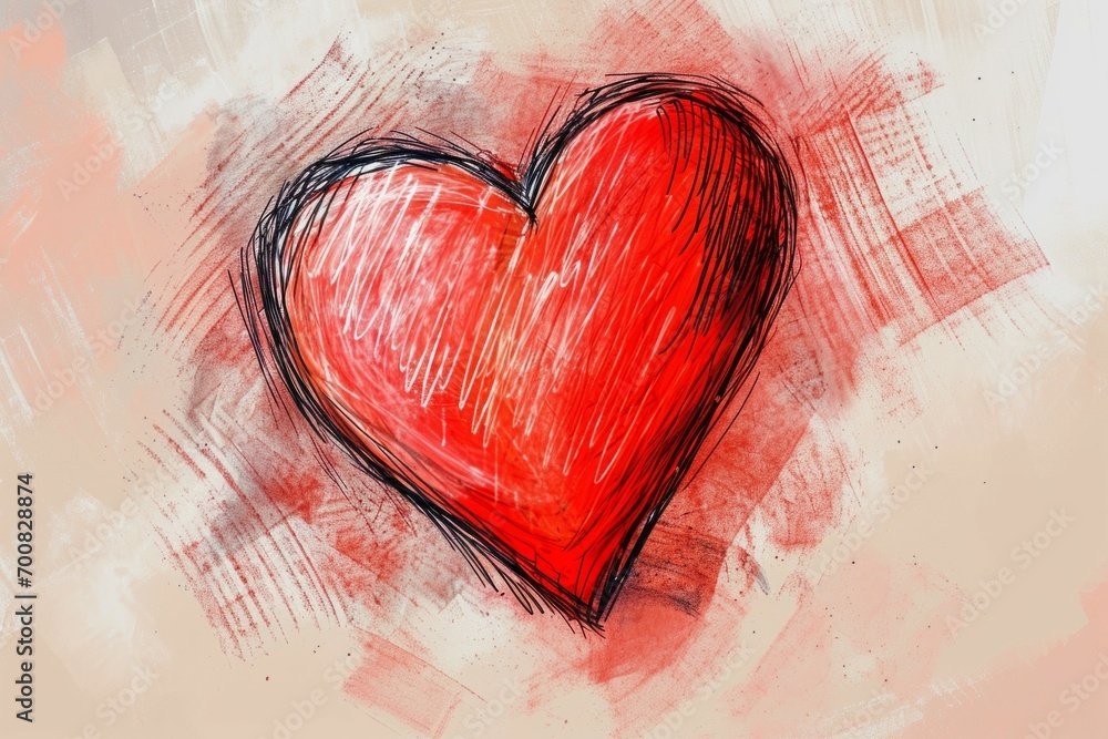 Poster abstract heart drawing in pencil. background with selective focus and copy space