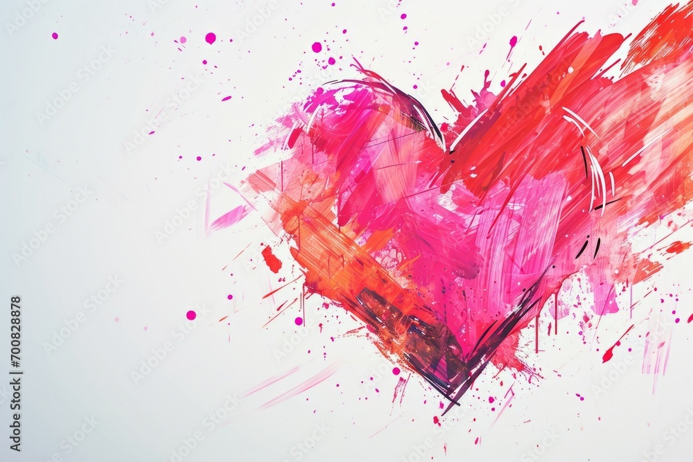 Poster abstract heart made from strokes of watercolor paint. background with selective focus and copy space