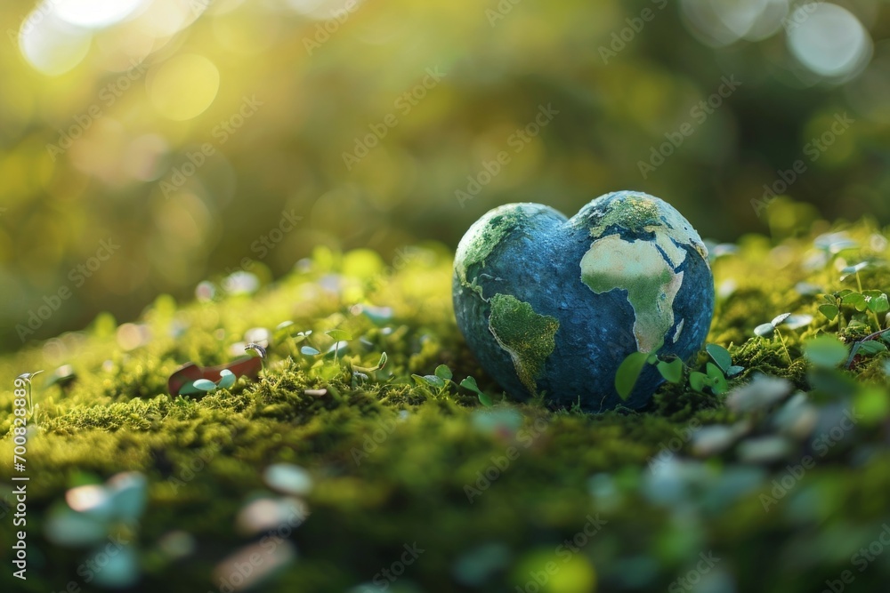 Aufkleber planet earth in the shape of a heart. background with selective focus and copy space