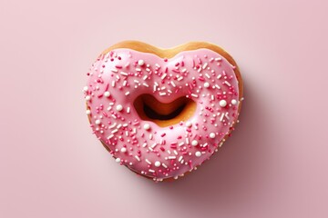 Donut in the shape of a heart. Background with selective focus and copy space - obrazy, fototapety, plakaty