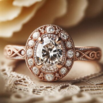 Rose Gold vintage Engagement ring oval cut diamond