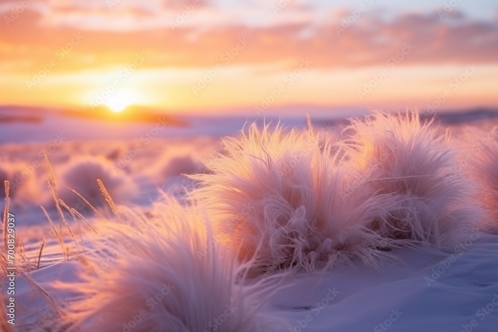 Poster Fluffy nature in trendy color. Backdrop with selective focus and copy space