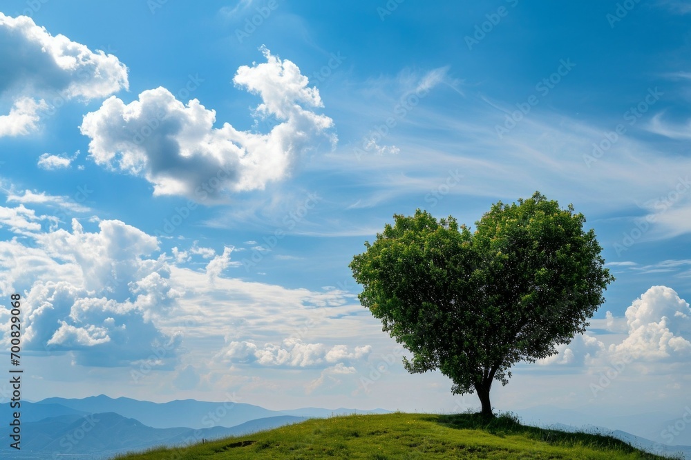 Poster tree in the shape of a heart. backdrop with selective focus and copy space for the inscription