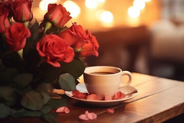 Fototapeta na wymiar Romantic Retro Love: Marry Me in a Coffee Cafe - Captivating Valentine's Day Image with Happy Smiles and Soft Shiny Lighting