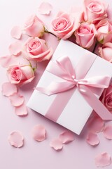 Enchanting Love: Exquisite Valentine's Day Wedding Invitation with Pink and White Roses, Glittering Ribbons, and Perfect Photography