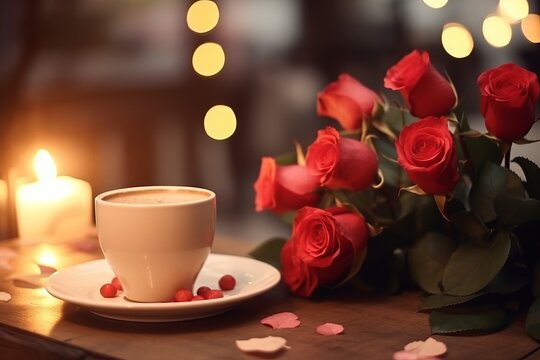 Romantic Retro Love: Marry Me in a Coffee Cafe - Captivating Valentine's Day Image with Happy Smiles and Soft Shiny Lighting