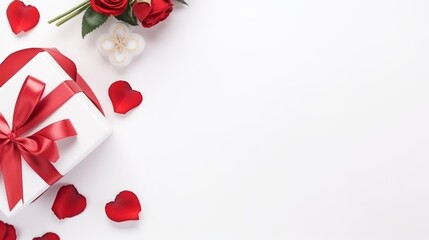 Love Unwrapped: Heart gift box and roses on a paper card, expressing timeless affection on a white background. Ideal for any occasion, with space for personalized messages.