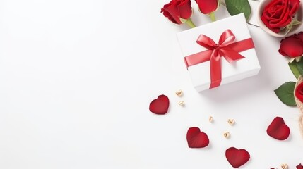 Love Unwrapped: Heart gift box and roses on a paper card, expressing timeless affection on a white background. Ideal for any occasion, with space for personalized messages.