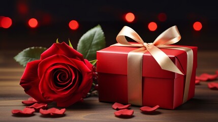 Passion Blooms: A Timeless Gesture of Love - Red Rose and Giftbox Stock Image