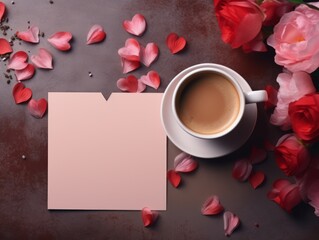 Love Brewed: A Heartwarming Valentine's Card on a Coffee Table - Captivating Flat Design