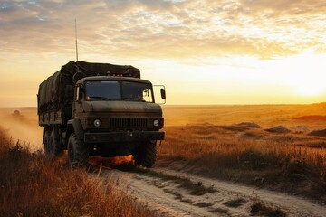 A military truck transporting goods and equipment.