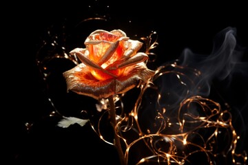 Fiery Elegance: Mesmerizing Rose Engulfed in Dazzling Flames on a Dark Canvas