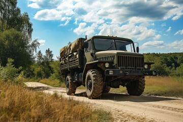 Fototapeta premium A military truck transporting goods and equipment.