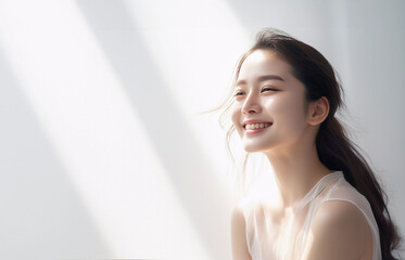 Woman Beautiful facial skin natural sunlight