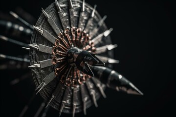 Grey background with a target dart featuring arrows on it. Generative AI