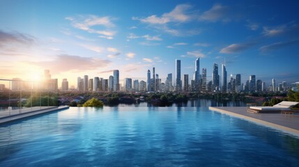 Fototapeta na wymiar Urban Oasis: Luxurious Infinity Pool with Breathtaking Skyline Views
