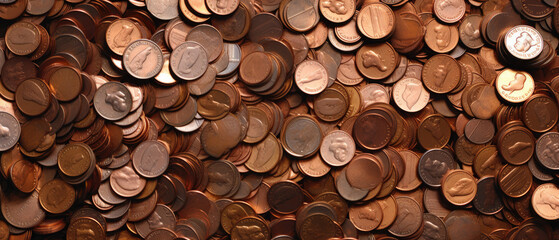 Sea of Copper Pennies Spread Across the Surface - obrazy, fototapety, plakaty