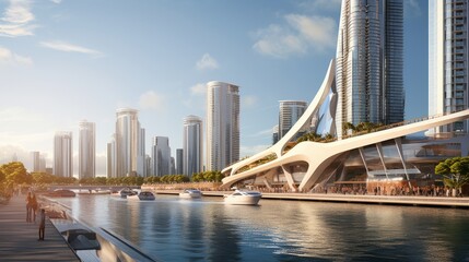 Fototapeta premium Coastal City Symphony: Where Urban Marvels Meet Nature's Serenade