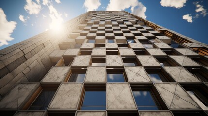 Architectural Marvel: Captivating Skyscraper with Mesmerizing Facade Patterns Showcasing Exquisite...