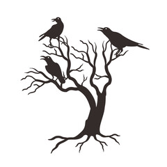 crow on a tree silhouette vector style with transparent background	