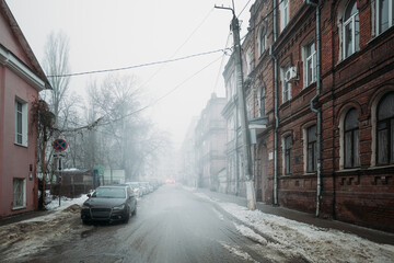 Foggy morning in Voronezh downtown