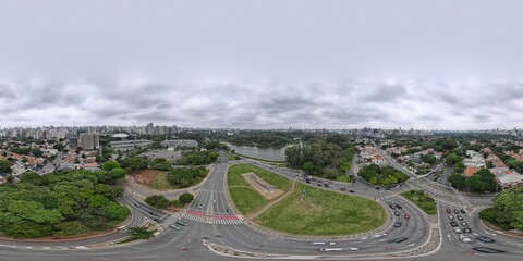 360 aerial photo taken with drone of monument near large park