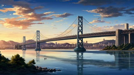 Symphony of Steel: Captivating Cityscape with Iconic Bridge - A Masterpiece of Engineering and...