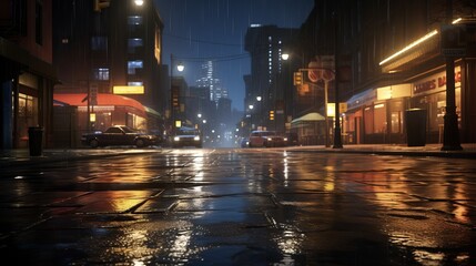 City Symphony: Captivating Rainsoaked Streets Illuminate Urban Nightscape with Mesmerizing City...
